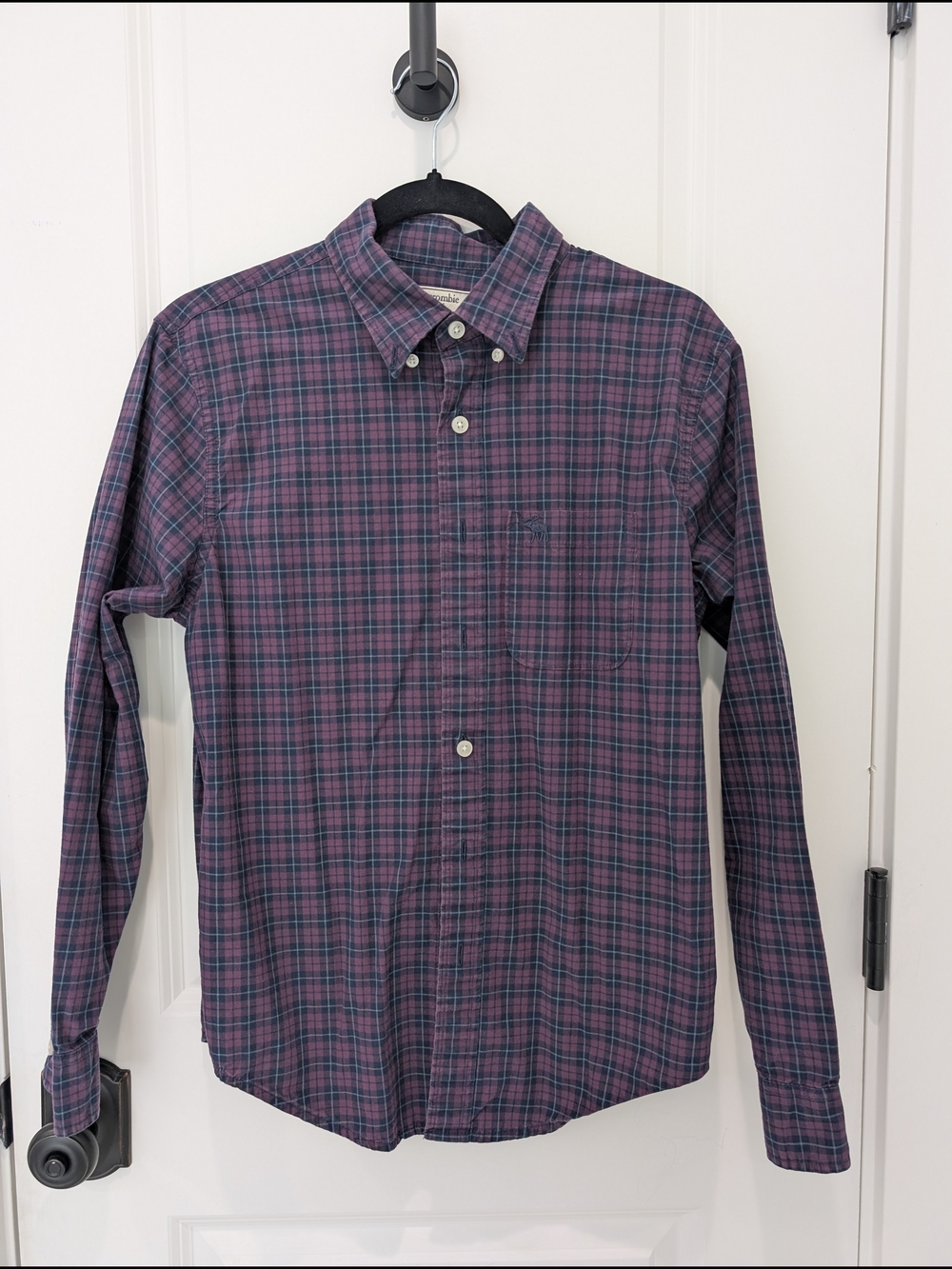 Abercrombie & Fitch Purple and Blue Plaid Button-Down Shirt